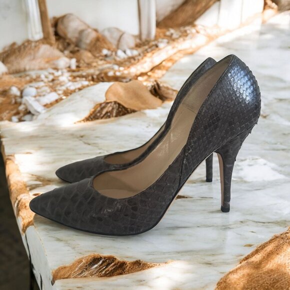 JIMMY CHOO Brown Leather Snake Embossed Heels Size 38.5 - Picture 1 of 11